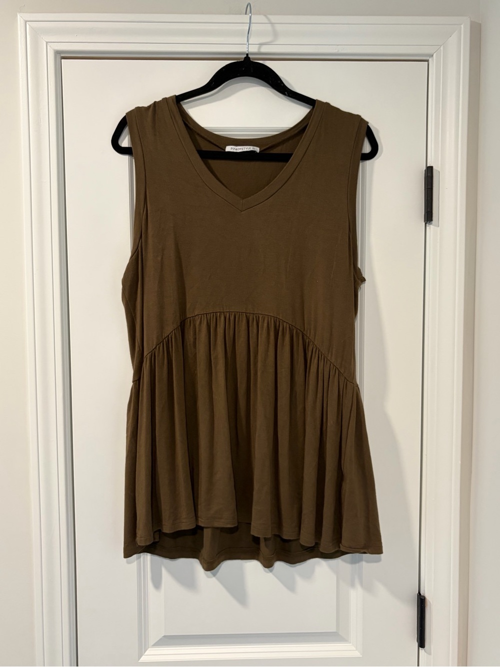 3/$20 Sleeveless V-Neck Peplum Tank Top in Olive
